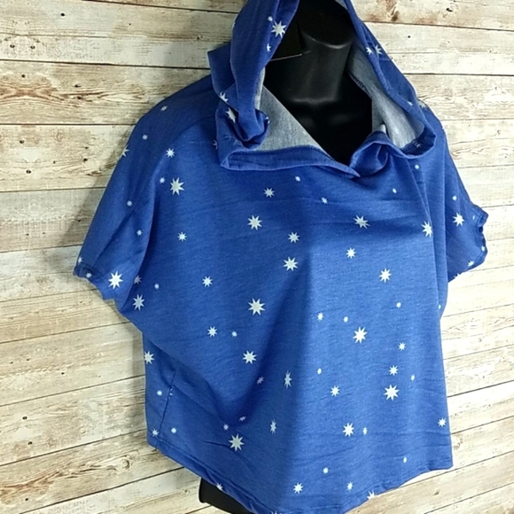 NWT, Saints21,0173,Blu white stars hoodie crop top, SUPER CUTE, Sz S - Picture 4 of 12